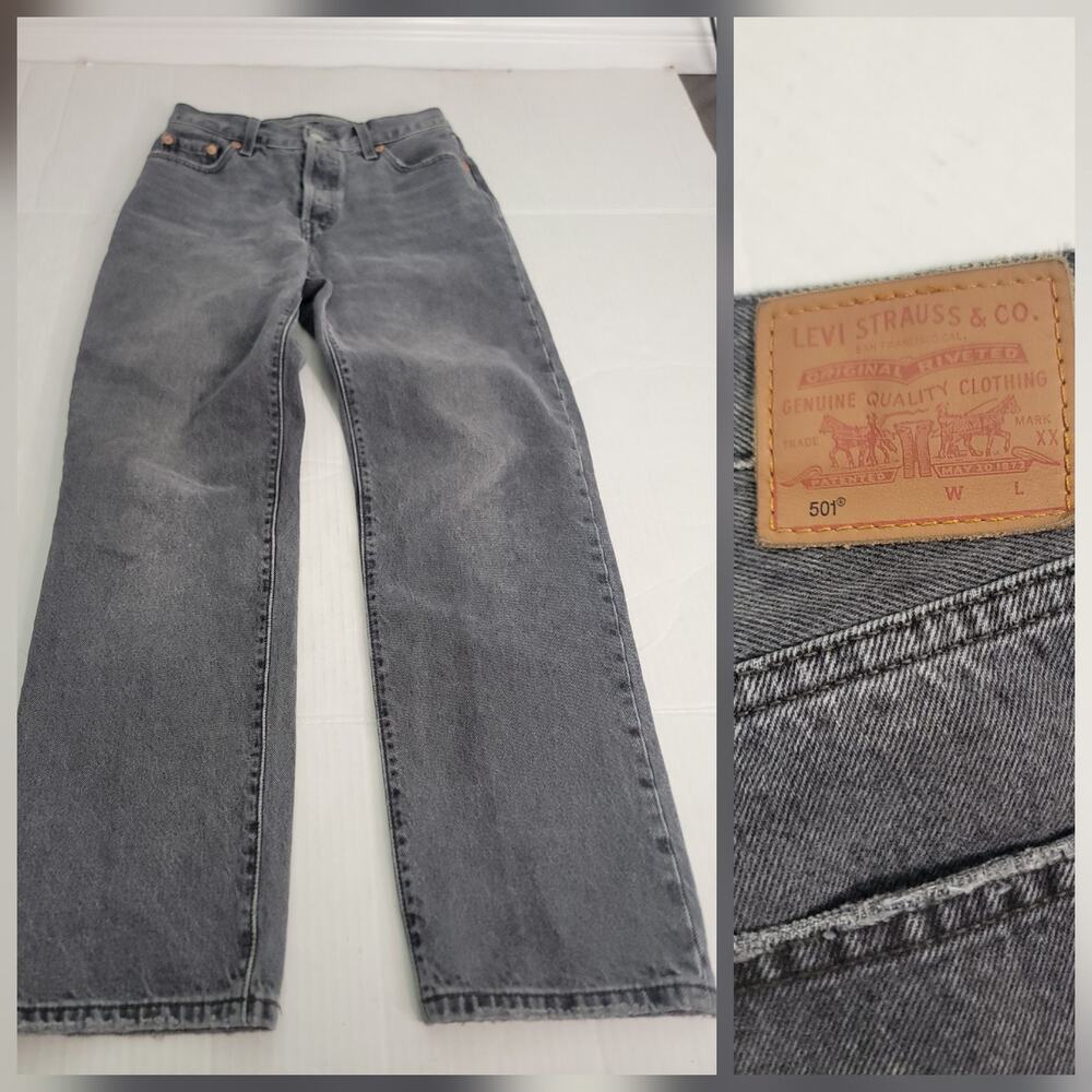 Levis 501 Premium Jeans Womens SZ 25 Straight High Rise Button Fly Rigid Gray